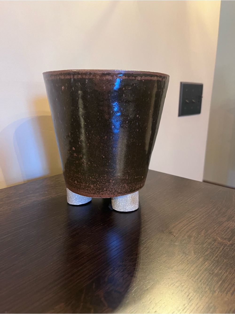 Brutalist Style Studio Pottery Footed Vase Planter Modern